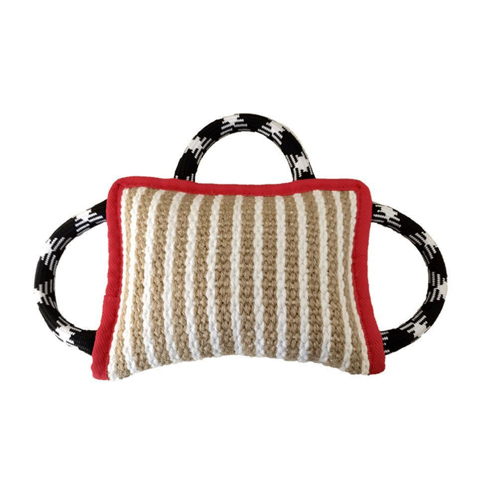 Jute Tug-of-War Pillow Toy – 3-Handle Interactive Pull for Medium & Large Dogs
