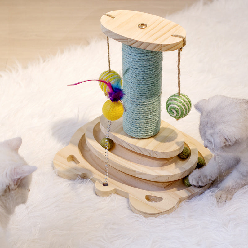 Interactive Cat Scratcher Maze Ball Toy – Wooden Turntable with Mint-Scented Balls