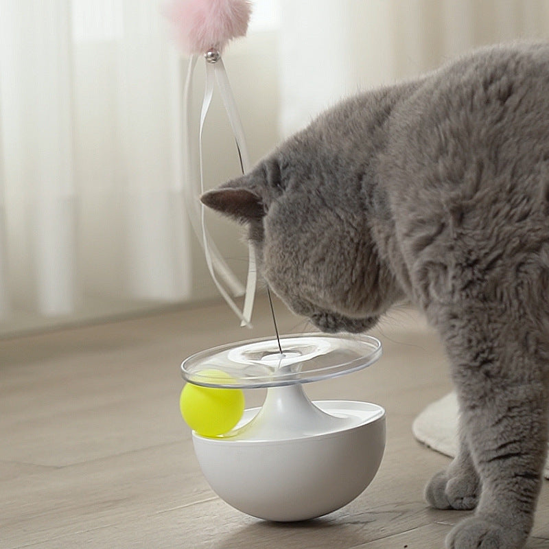 Self-Congratulating Funny Stick Tumbler Cat Toy – Interactive Wobble Ball with Feather,