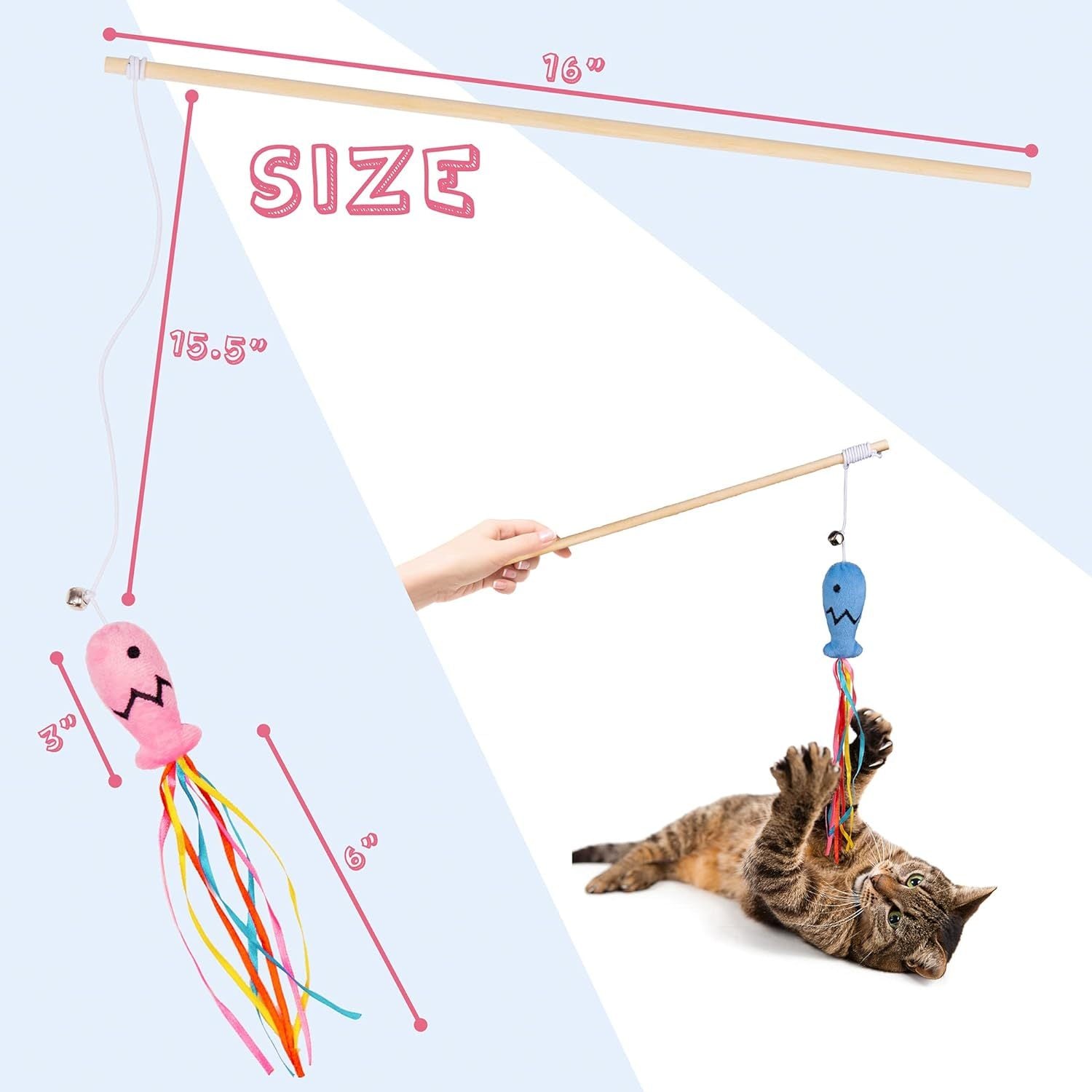 Interactive Cat Wand Toy with Catnip Fish & Colorful Ribbons – Bell-Enhanced Teaser for Indoor Cats