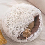 Warm Long Plush Pet Bed / Cat Nest Kennel – Soft Round Cushion House