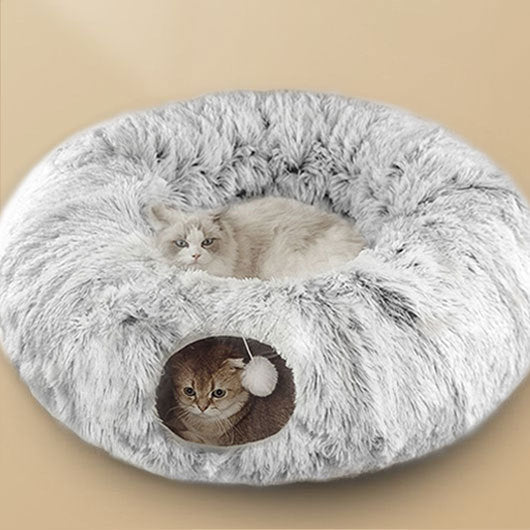 Winter Warm Plush Cat Tunnel Bed – Foldable, Cozy Hideaway for Cats & Small Pets