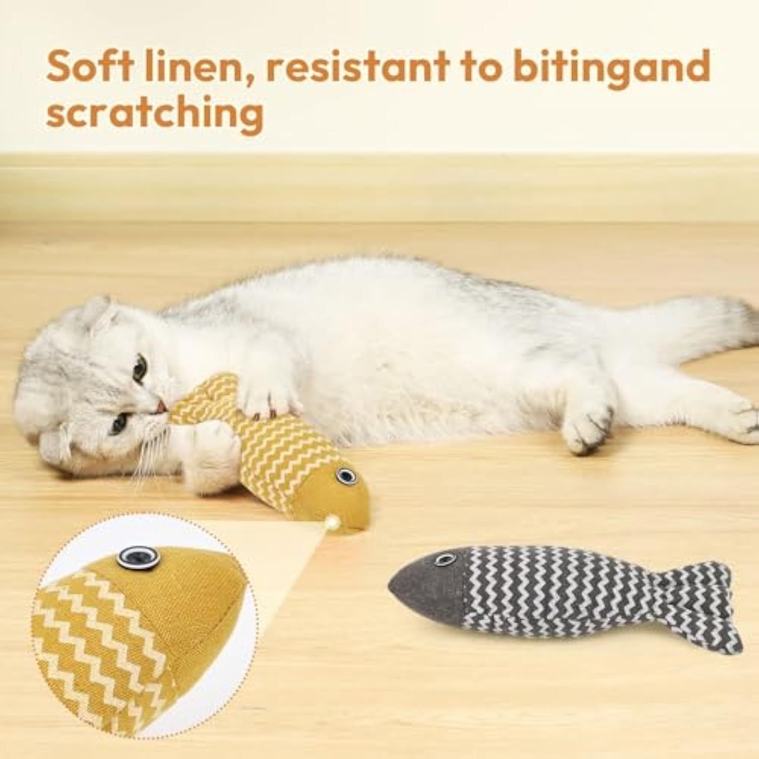 3-Piece Catnip Fish Kicker Toy Set – Crinkle Sound, Soft Linen