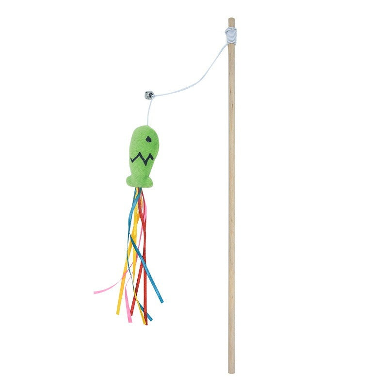 Interactive Cat Wand Toy with Catnip Fish & Colorful Ribbons – Bell-Enhanced Teaser for Indoor Cats