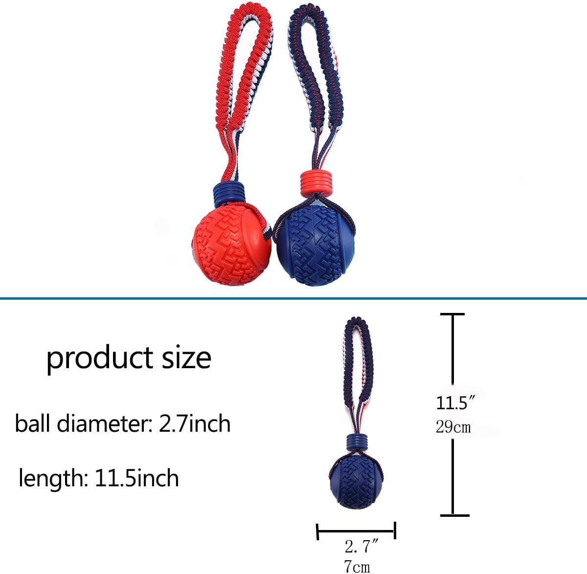 Rope-Handle Rubber Ball Toy – Durable Fetch & Tug for Small & Medium Dogs