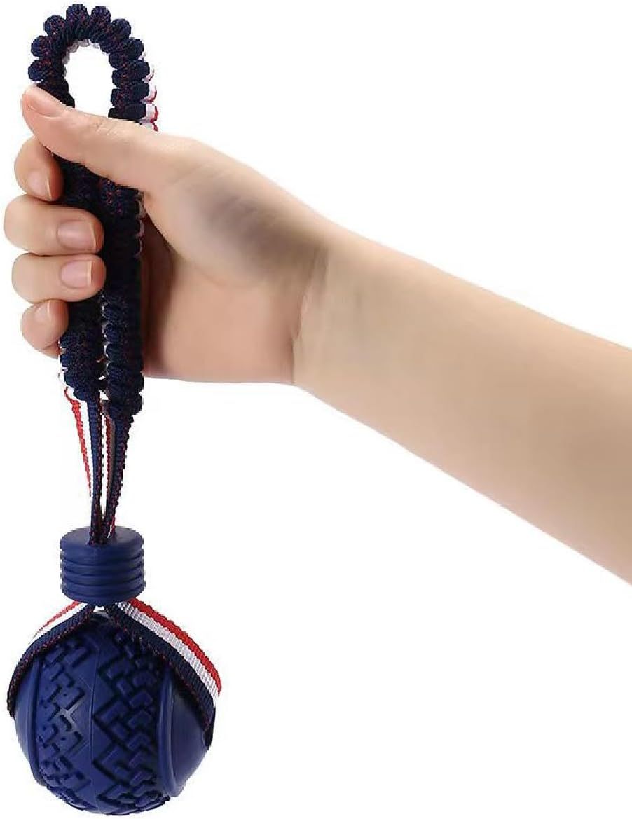 Rope-Handle Rubber Ball Toy – Durable Fetch & Tug for Small & Medium Dogs