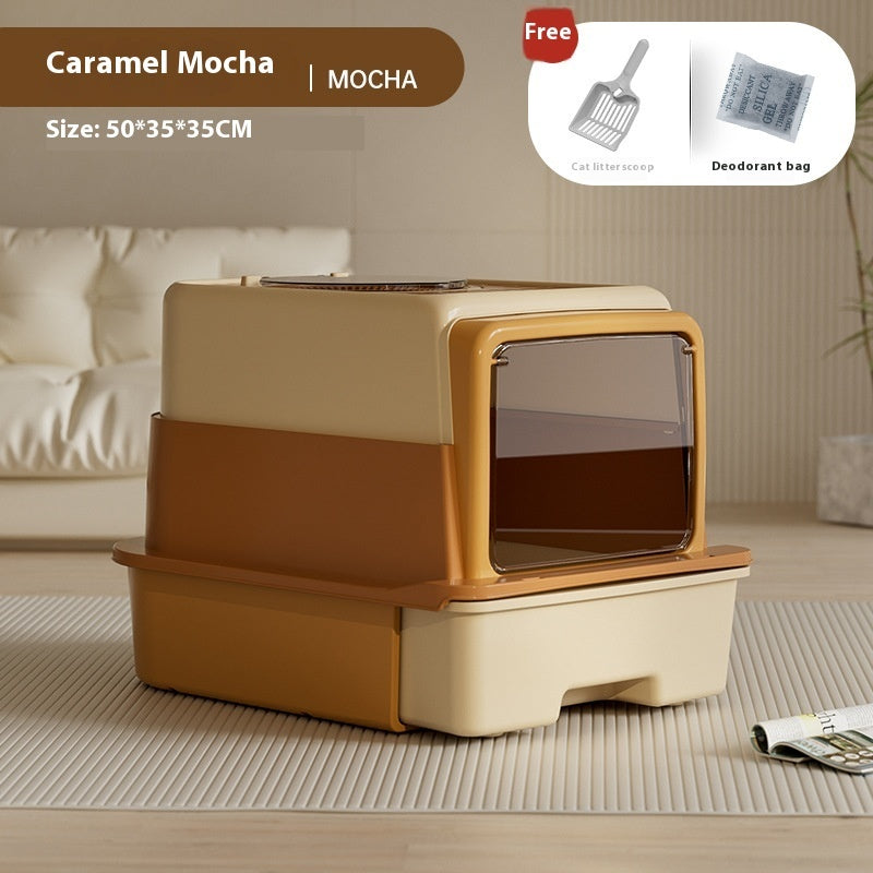 Foldable Closed Cat Litter Box – Large Plastic Design with Deodorizing Feature
