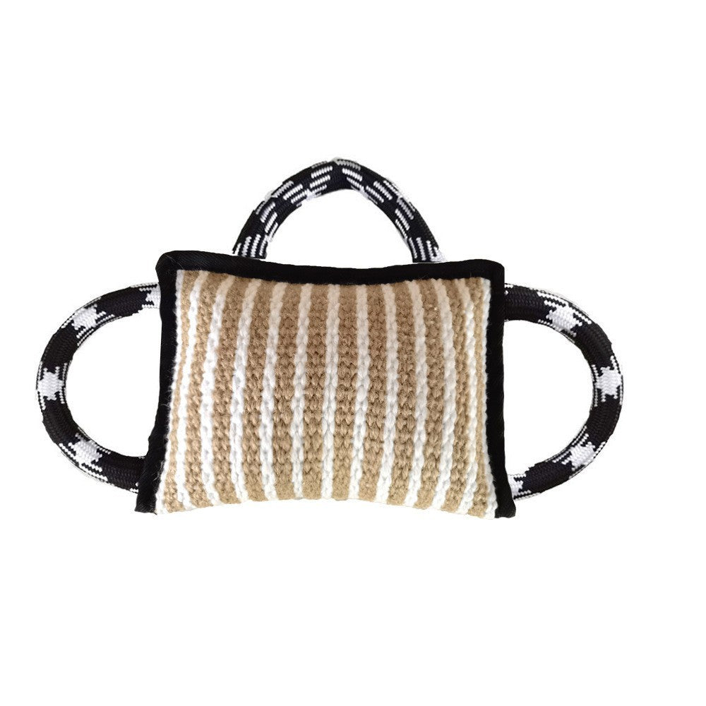 Jute Tug-of-War Pillow Toy – 3-Handle Interactive Pull for Medium & Large Dogs