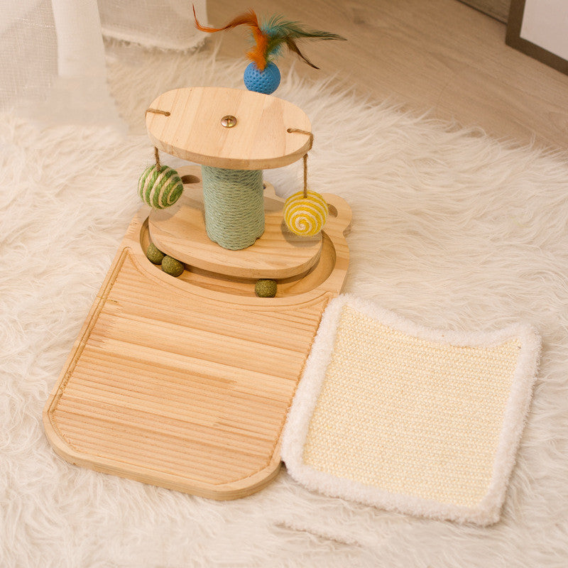 Interactive Cat Scratcher Maze Ball Toy – Wooden Turntable with Mint-Scented Balls