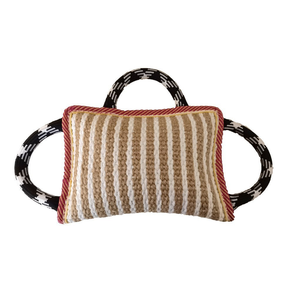 Jute Tug-of-War Pillow Toy – 3-Handle Interactive Pull for Medium & Large Dogs