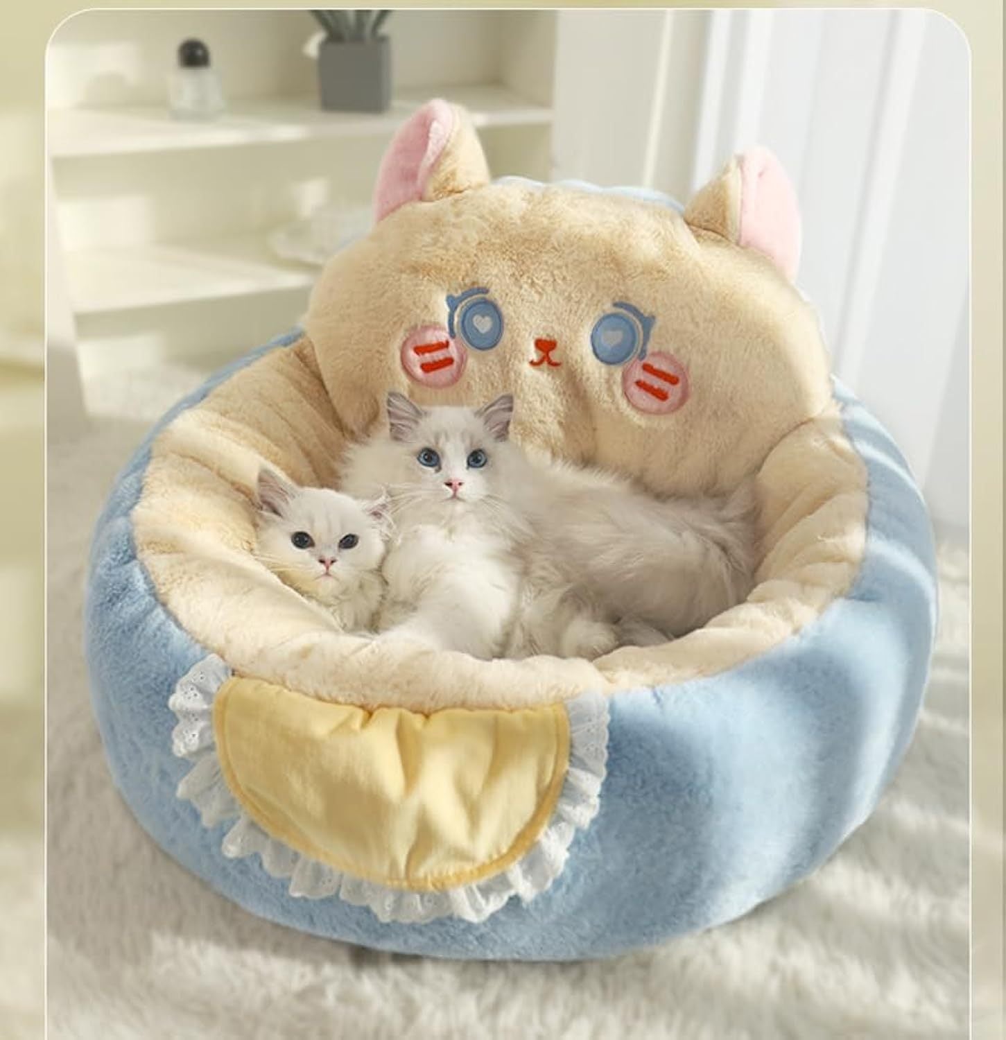 Cute Cat Bed for Indoor Cats – Soft Plush Pet Cave with Removable Cushion