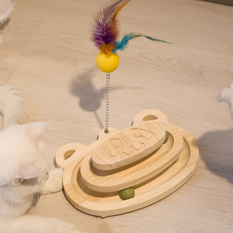 Interactive Cat Scratcher Maze Ball Toy – Wooden Turntable with Mint-Scented Balls