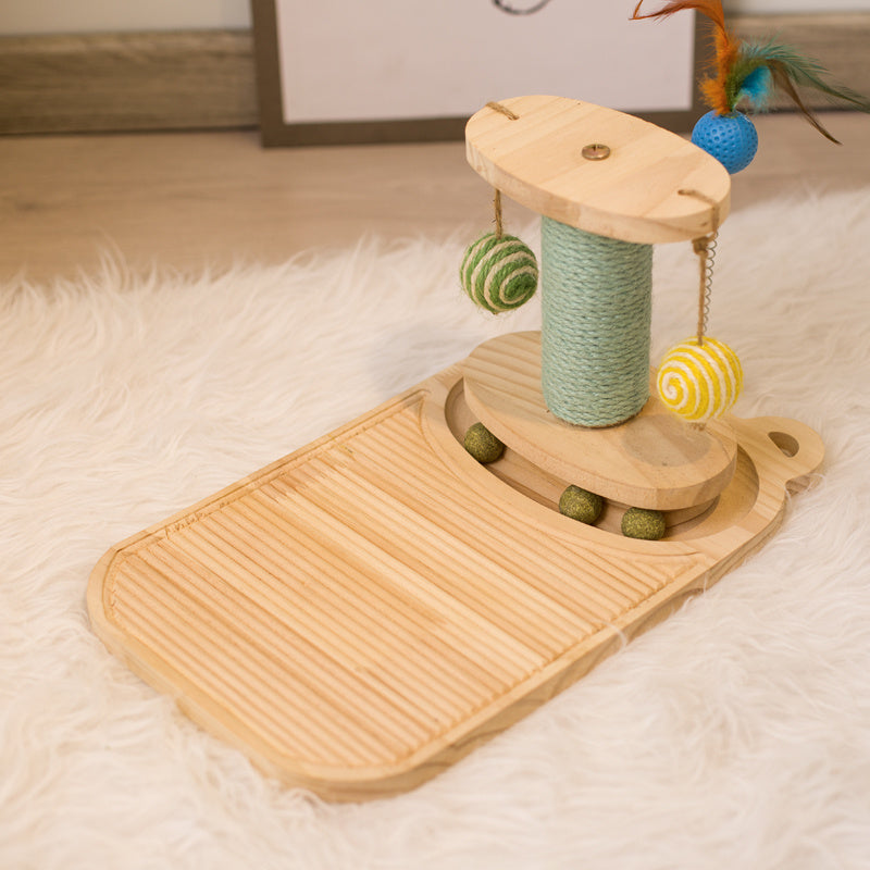 Interactive Cat Scratcher Maze Ball Toy – Wooden Turntable with Mint-Scented Balls