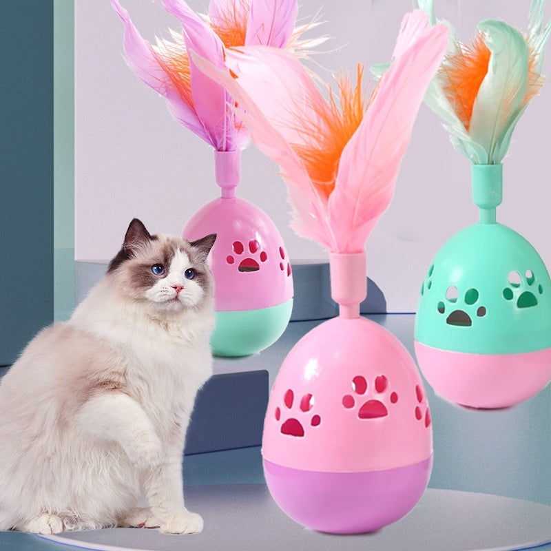 Tumbler Bell Cat Interactive Toy – Feathered Wobble Ball with Bell, 15 cm ABS Plastic