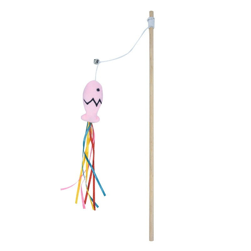 Interactive Cat Wand Toy with Catnip Fish & Colorful Ribbons – Bell-Enhanced Teaser for Indoor Cats
