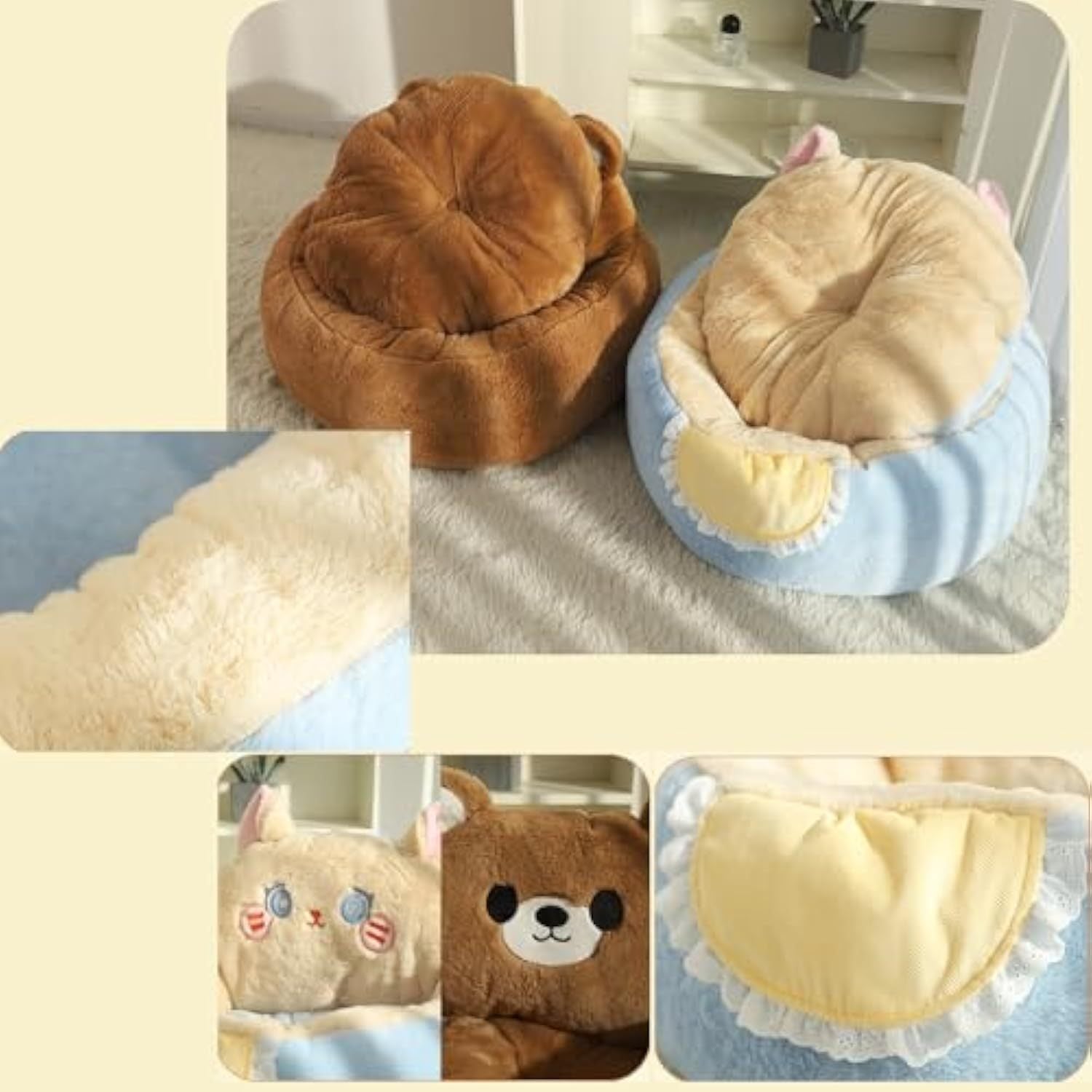 Cute Cat Bed for Indoor Cats – Soft Plush Pet Cave with Removable Cushion